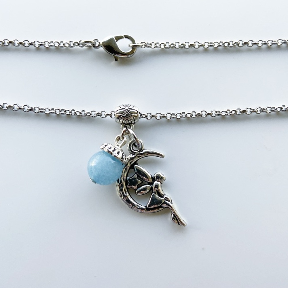 🔴sale ! Fairy moon blue calcite gem steel necklace - Picture 5 of 9